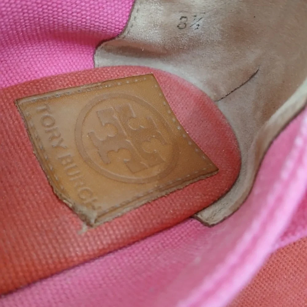 Tory Burch Pink Espadrille Wedge Sandals Size 8.5.